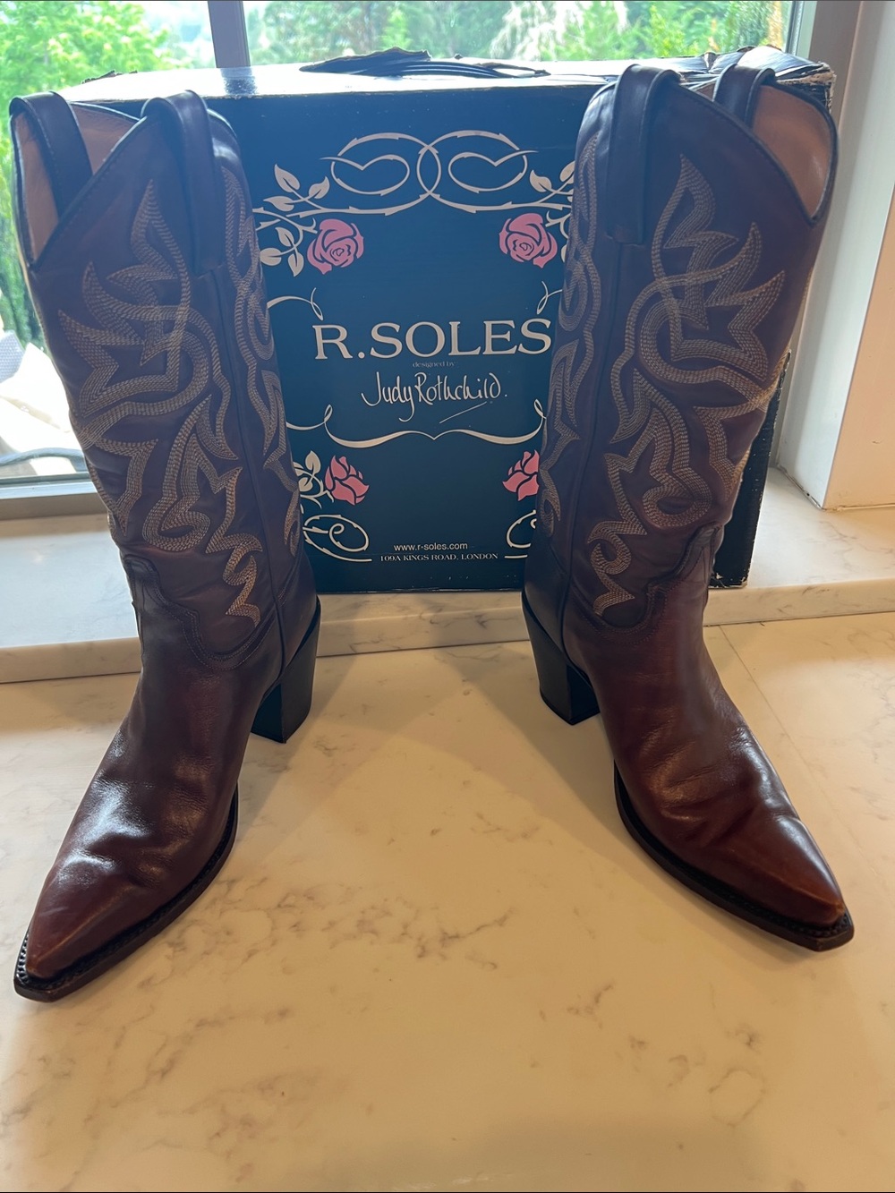 Brown Leather Embroidered Western Heeled Boots